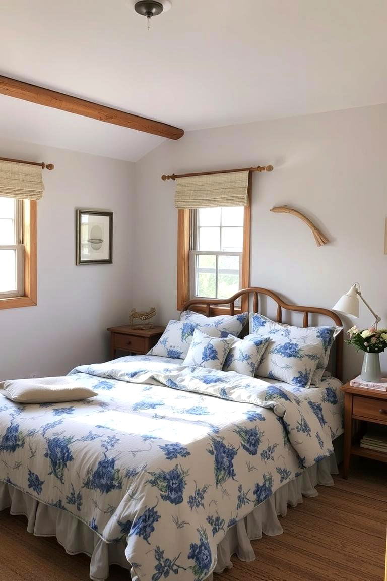 Blue Floral Accents - 24 Blue Bedroom Ideas