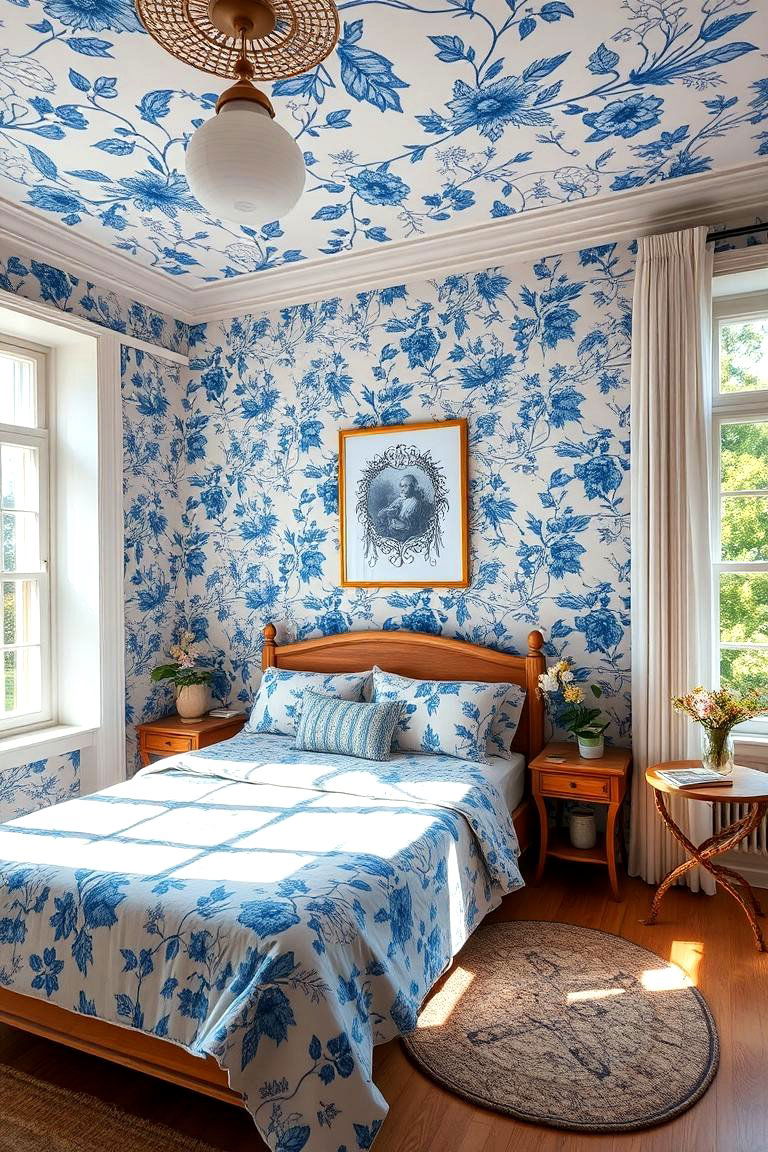 Blue Floral Infusion - 24 Moody Blue Bedroom Ideas