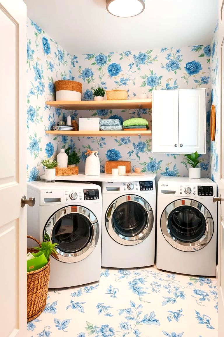 Blue Floral Patterns - 24 Blue Laundry Room Ideas