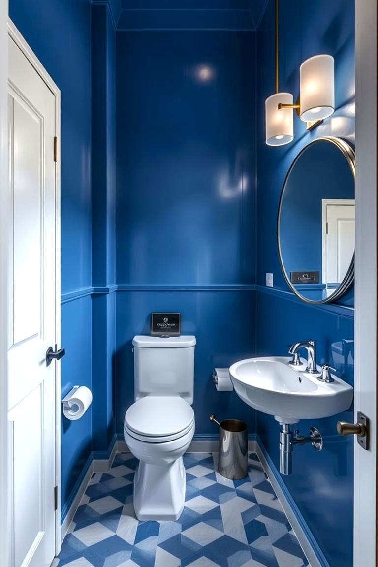 Blue Geometric Modernity - 24 blue powder room ideas