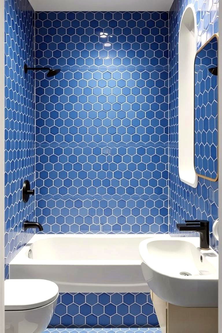 Blue Hexagon Tiles - 24 Blue Tile Bathroom Ideas