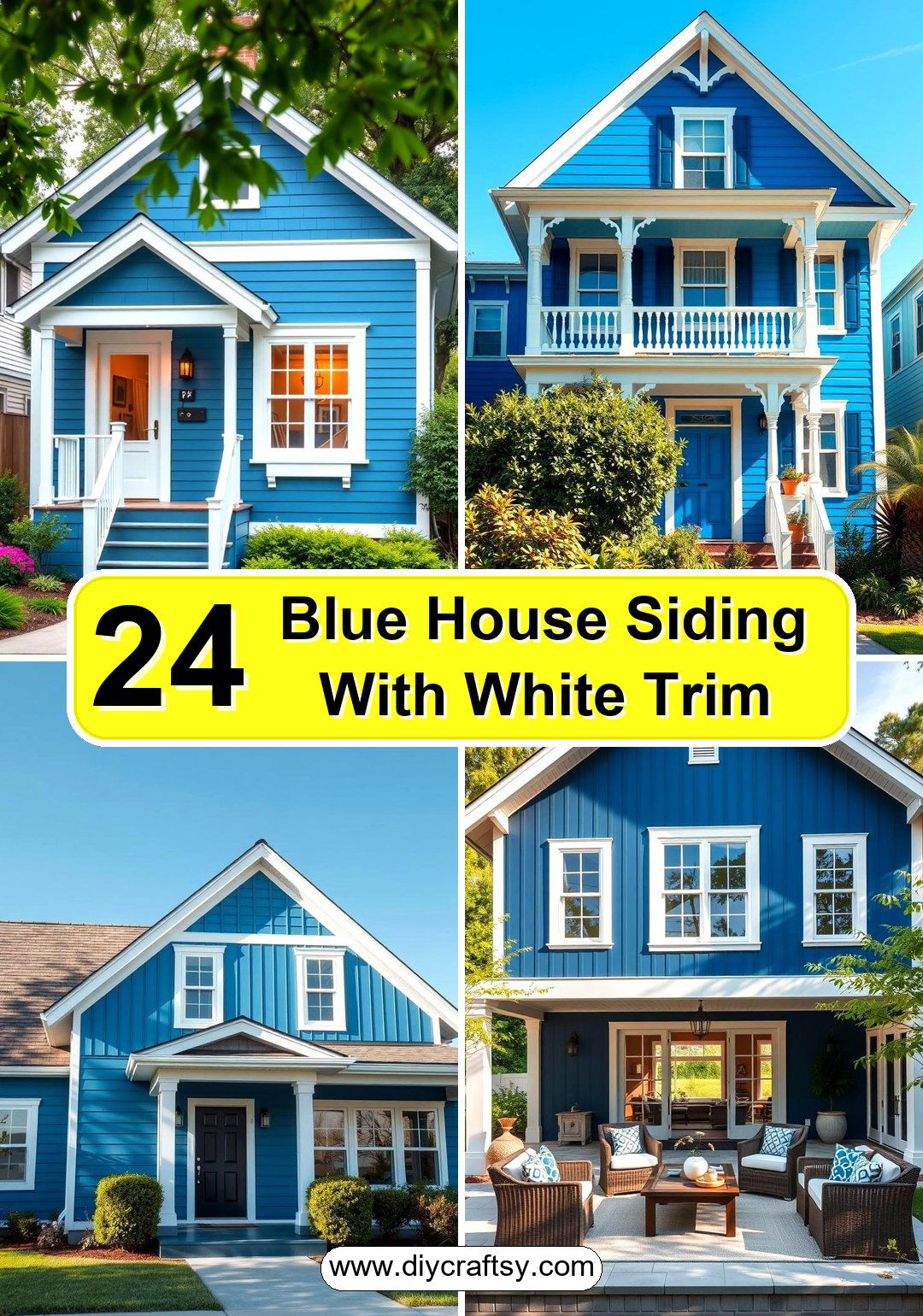 Blue House Siding With White Trim