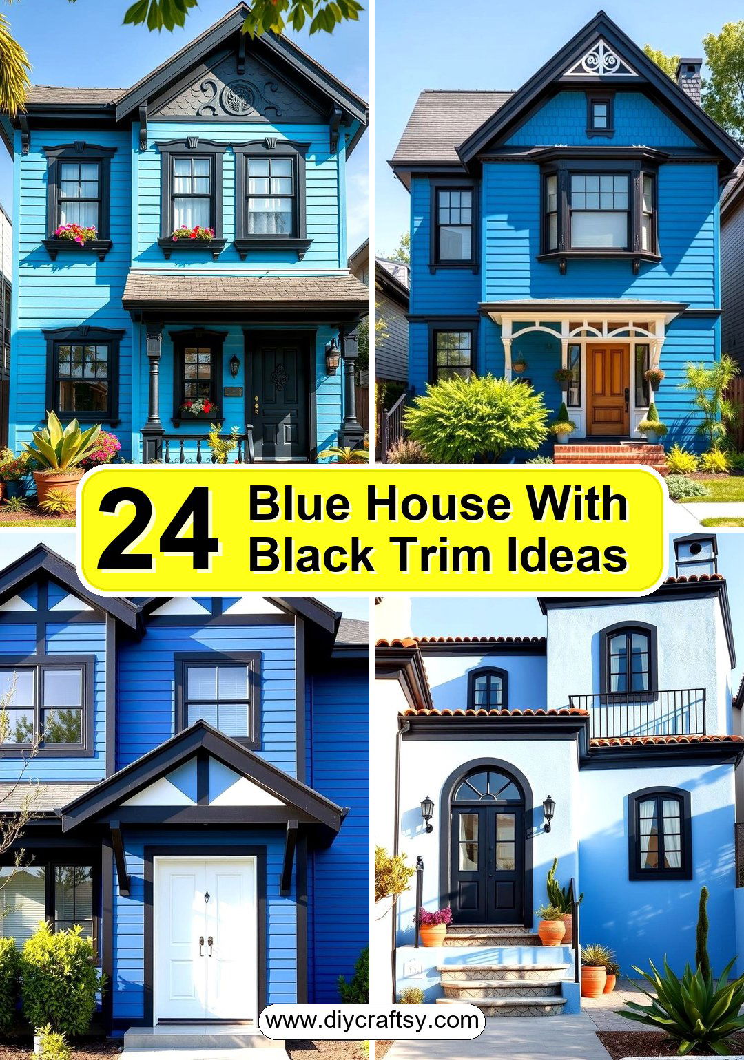 Blue House With Black Trim Ideas