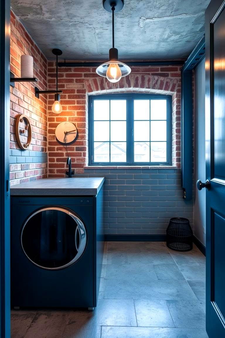 Blue Industrial Chic - 24 Blue Laundry Room Ideas