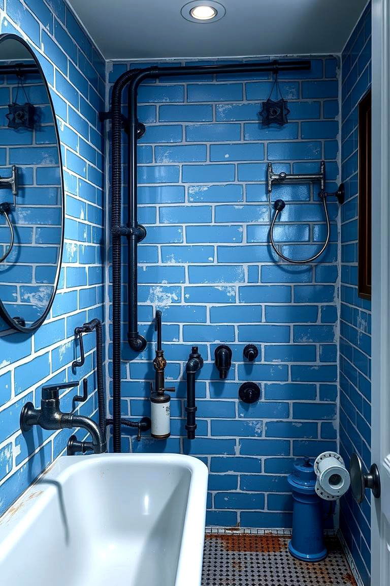 Blue Industrial Fixtures - 24 Blue Bathroom Ideas