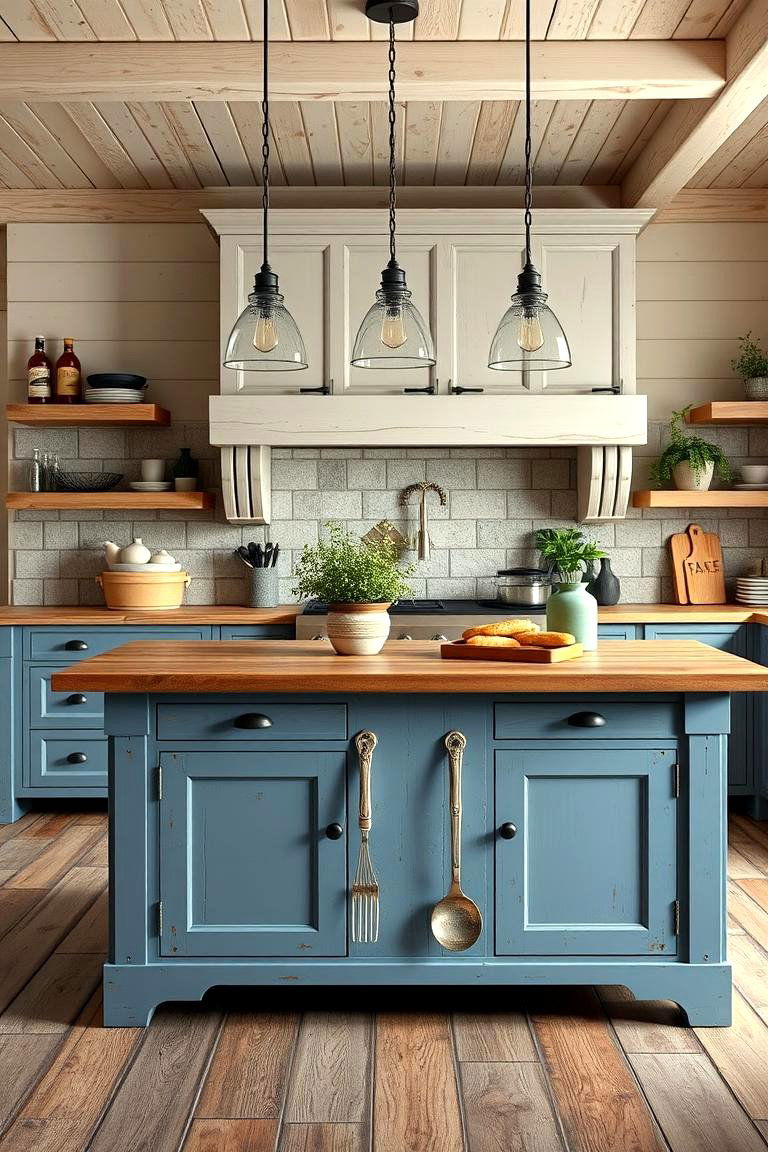 Blue Infused Farmhouse Kitchen Island - 24 Blue Kitchen Island Ideas