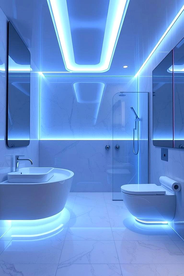 Blue LED Strip Lighting - 24 Blue Bathroom Ideas