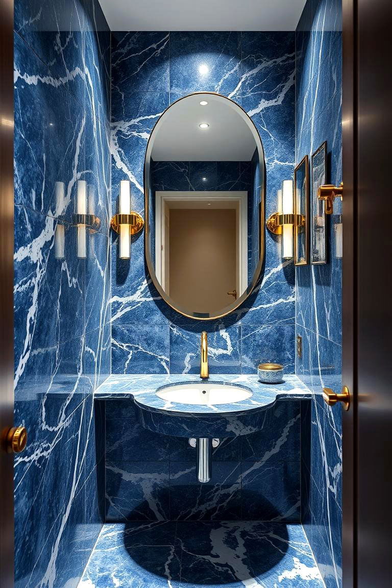 Blue Marble Magic - 24 blue powder room ideas