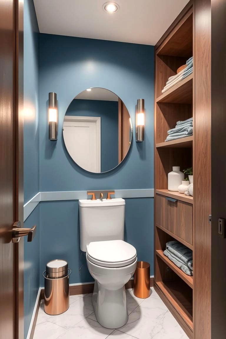 Blue Metallic Modern Twist - 24 blue powder room ideas
