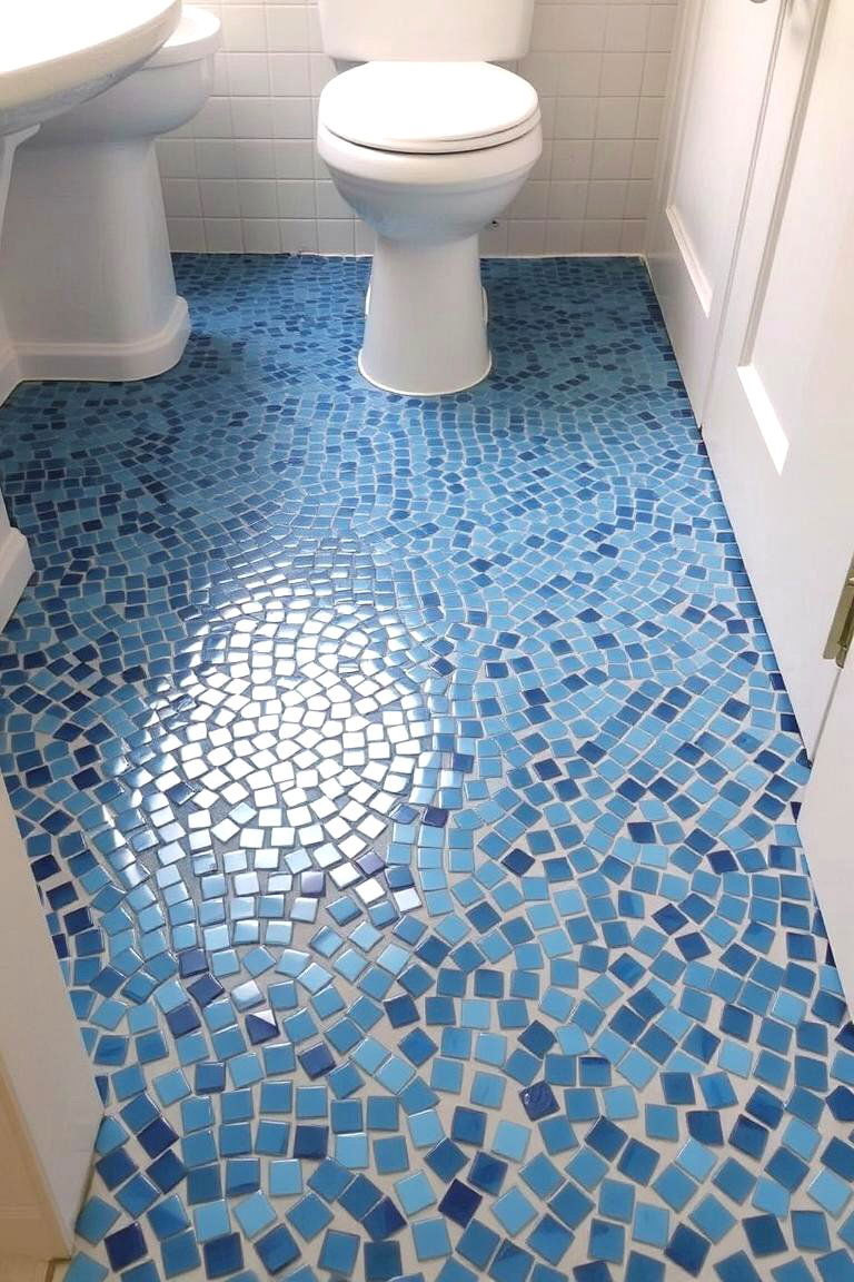 Blue Mosaic Flooring - 24 Blue Bathroom Ideas