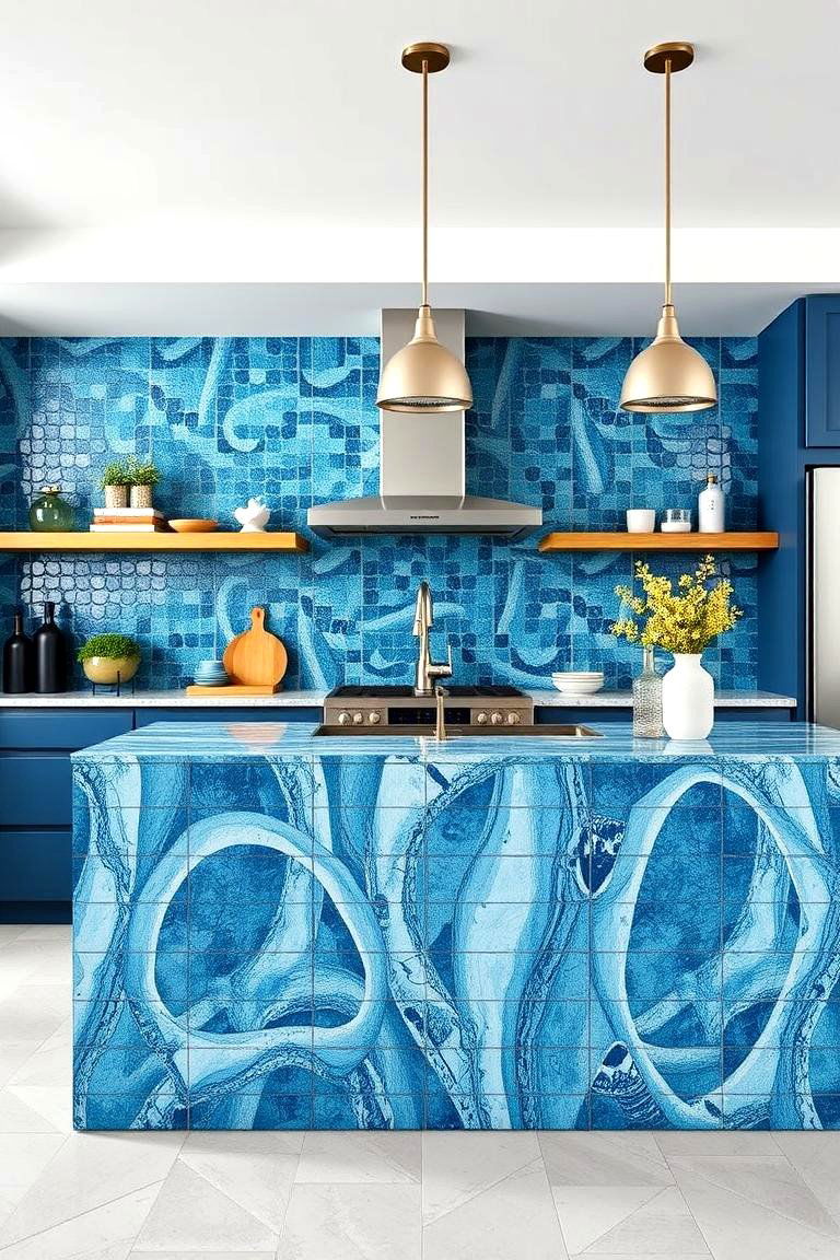 Blue Mosaic Tile Kitchen Island - 24 Blue Kitchen Island Ideas