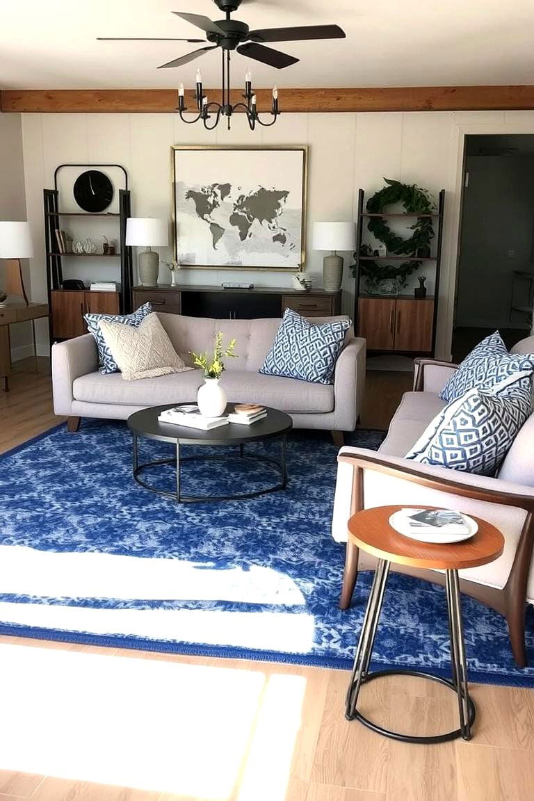 Blue Patterned Rugs to Ground the Space - 24 Blue Living Room Ideas