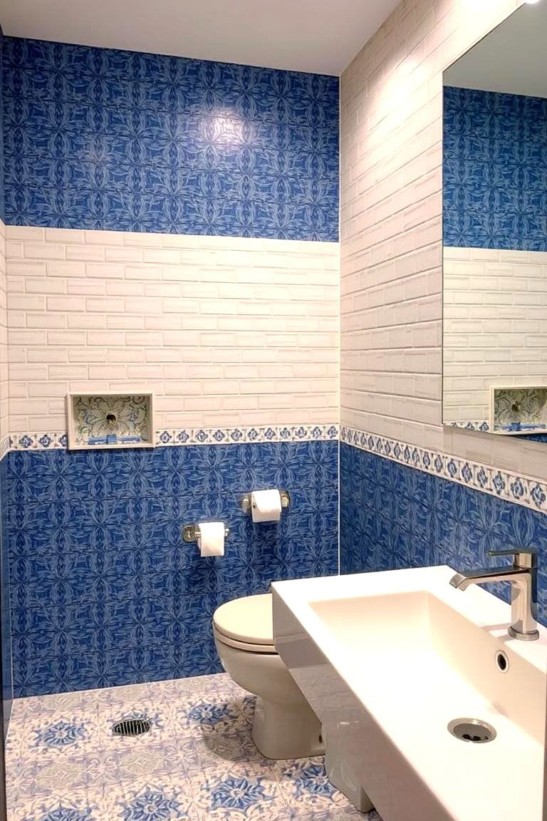 Blue Patterned Tile Accents - 24 Blue Bathroom Ideas