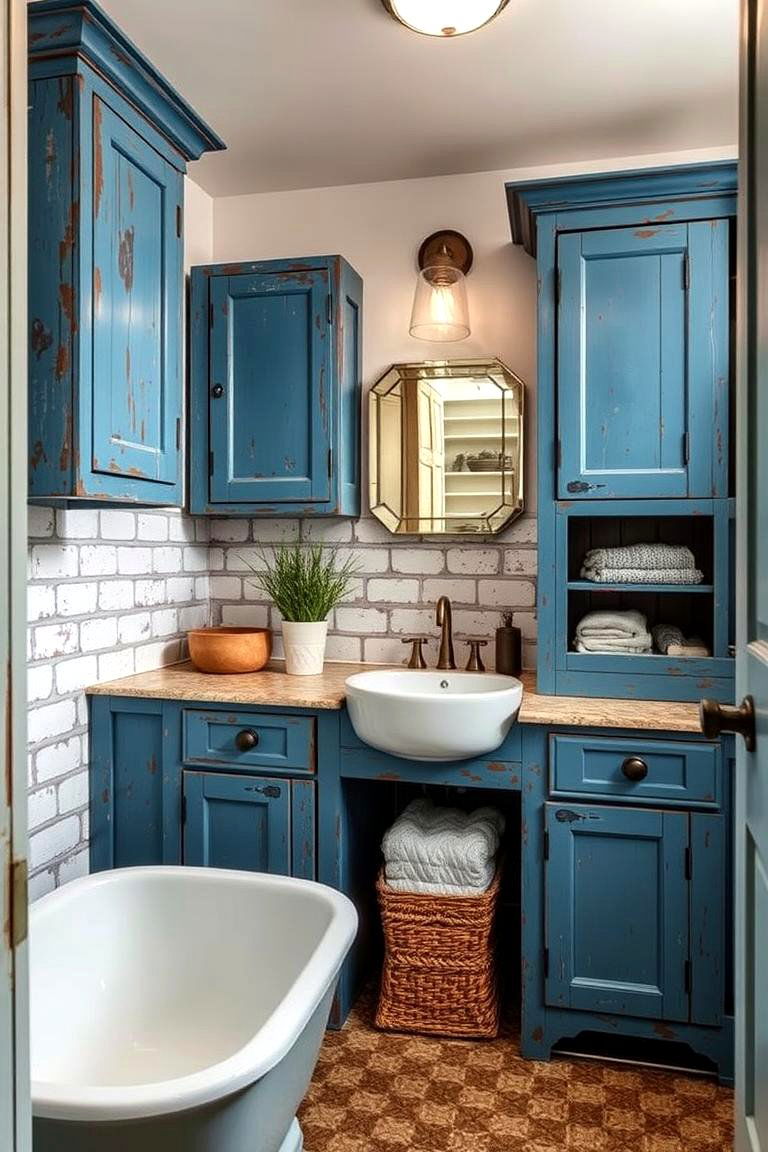Blue Rustic Cabinets - 24 Blue Bathroom Ideas