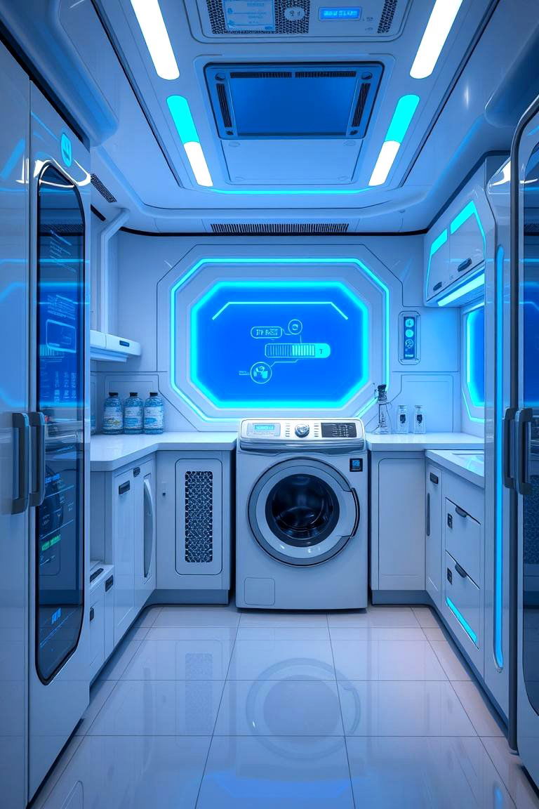 Blue Smart Technology Integration - 24 Blue Laundry Room Ideas