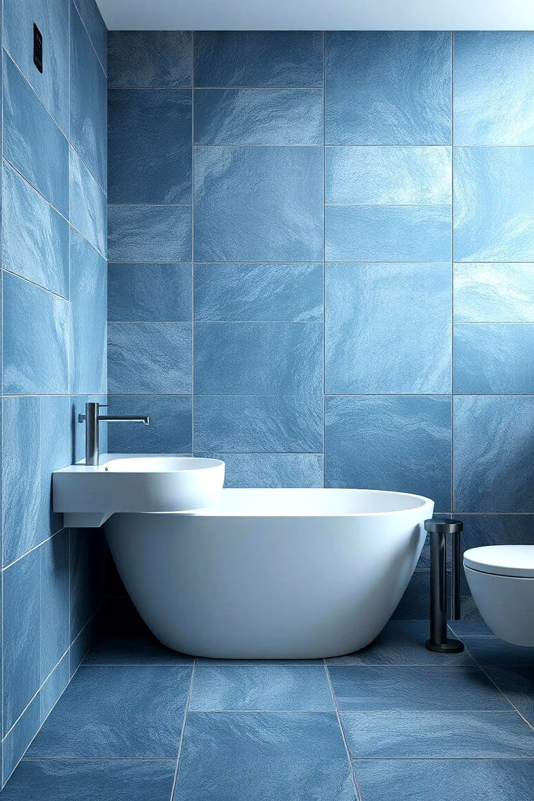 Blue Stone Effect Tiles - 24 Blue Tile Bathroom Ideas