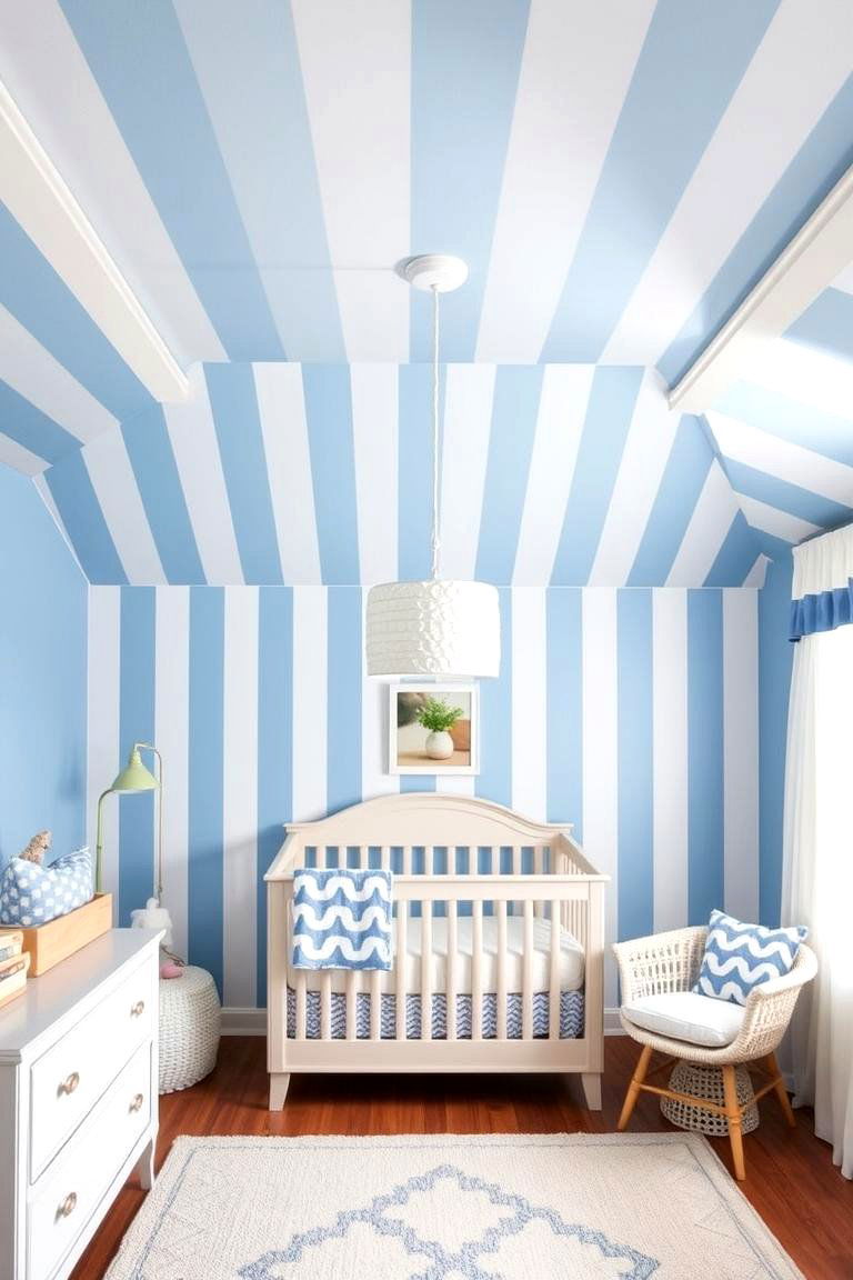 Blue Striped Ceiling Detail - 24 Blue Nursery Ideas