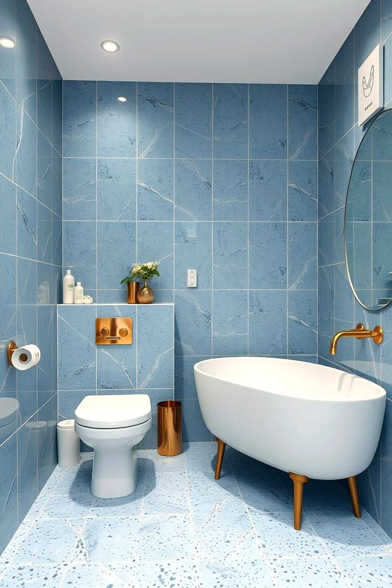 Blue Terrazzo Effect Tiles - 24 Blue Tile Bathroom Ideas