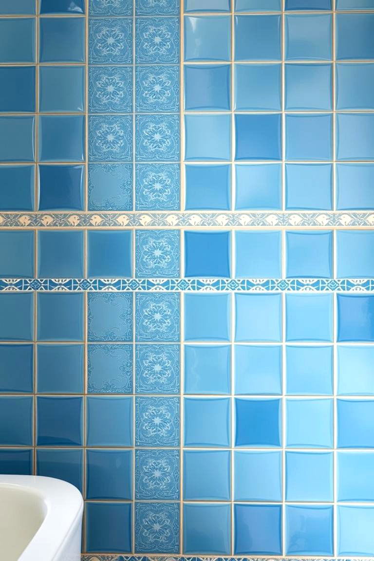 Blue Tile with Patterned Inlay - 24 Blue Tile Bathroom Ideas
