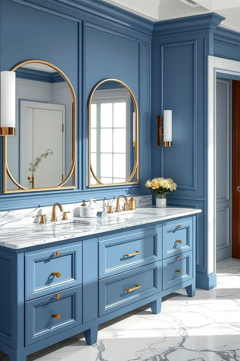 Blue Vanity with Marble Countertop - 24 Blue Bathroom Vanity Ideas