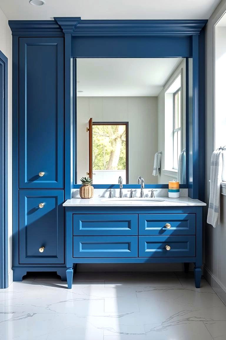 Blue Vanity with Mirrored Cabinet - 24 Blue Bathroom Vanity Ideas