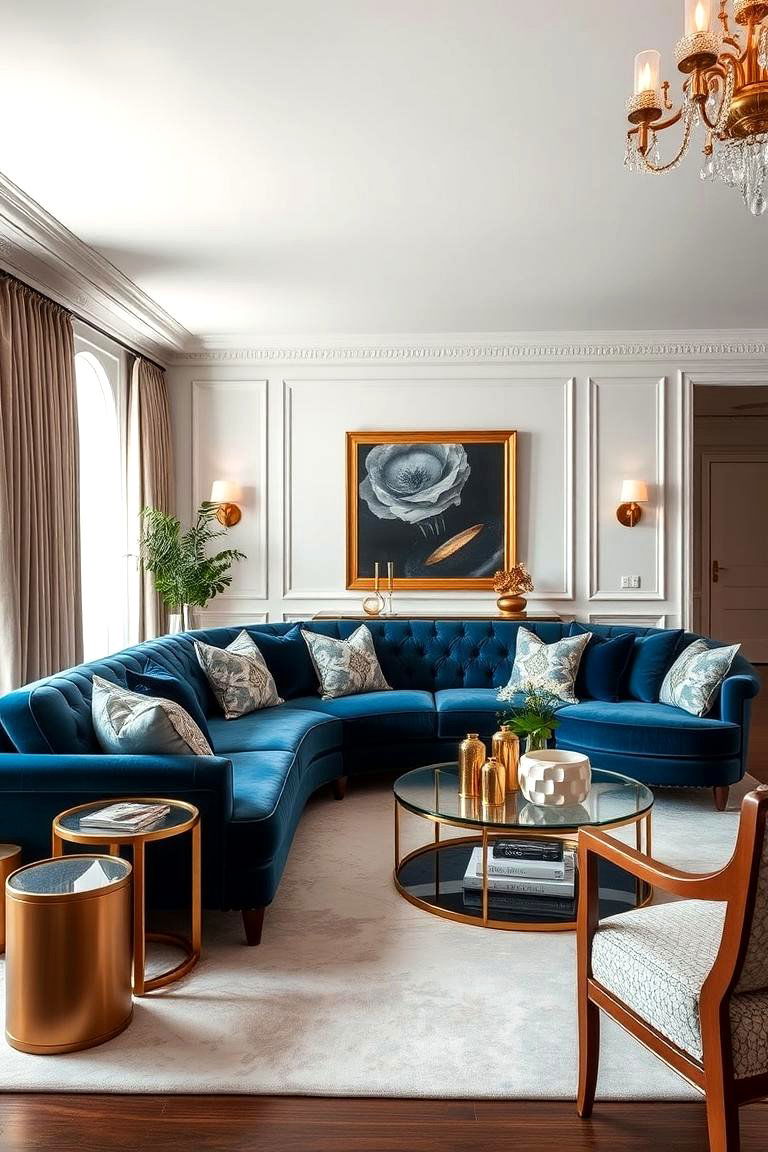 Blue Velvet Sofa in the Living Room - 24 Blue Room Ideas