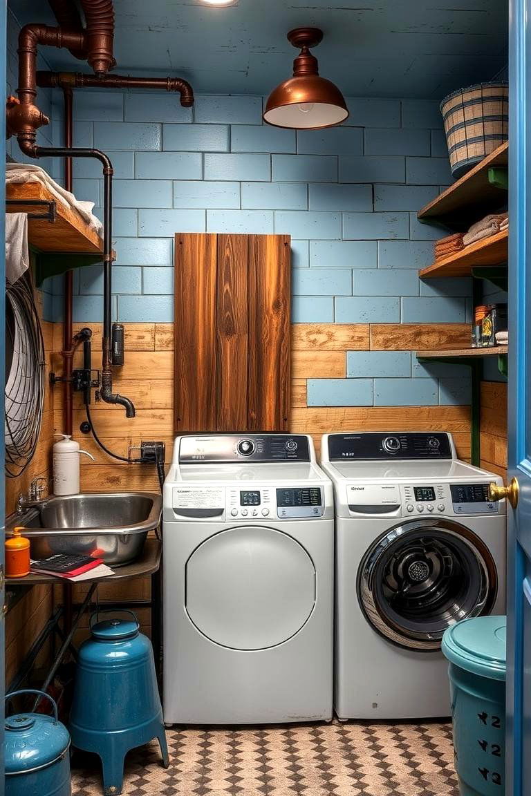 Blue Vintage Industrial Fusion - 24 Blue Laundry Room Ideas