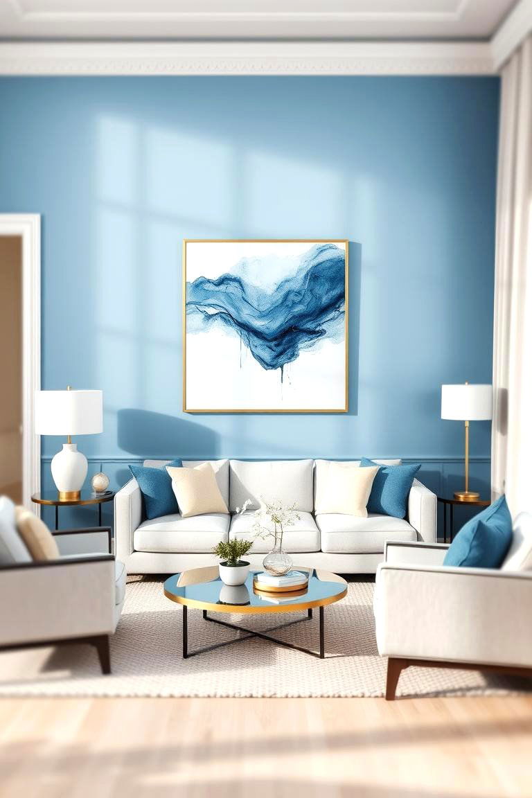 Blue Wall Art in a Neutral Living Room - 24 Blue Room Ideas