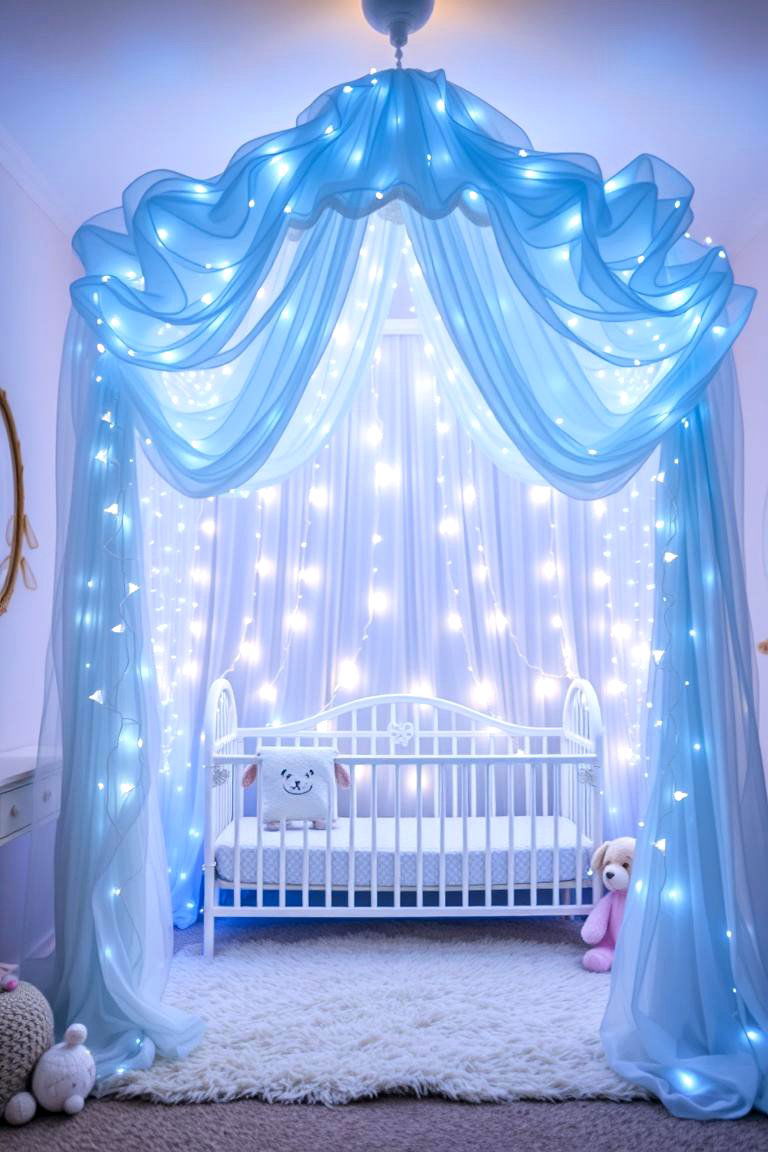 Blue Whimsical Fairy Light Canopy - 24 Blue Nursery Ideas