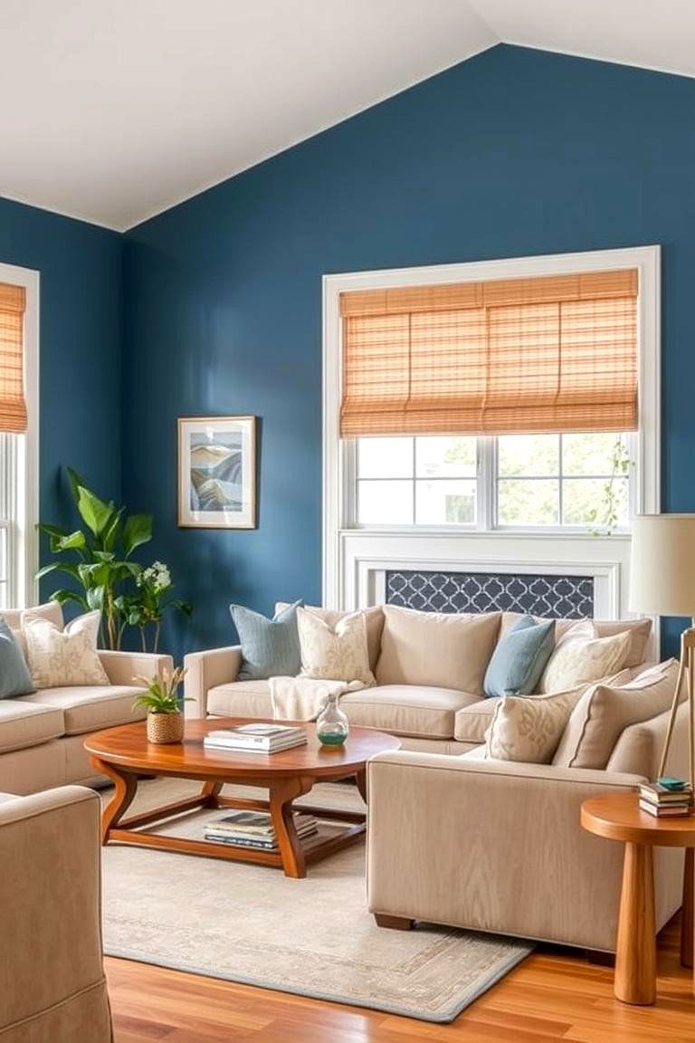 Blue and Beige Living Room Design - 24 Blue Room Ideas