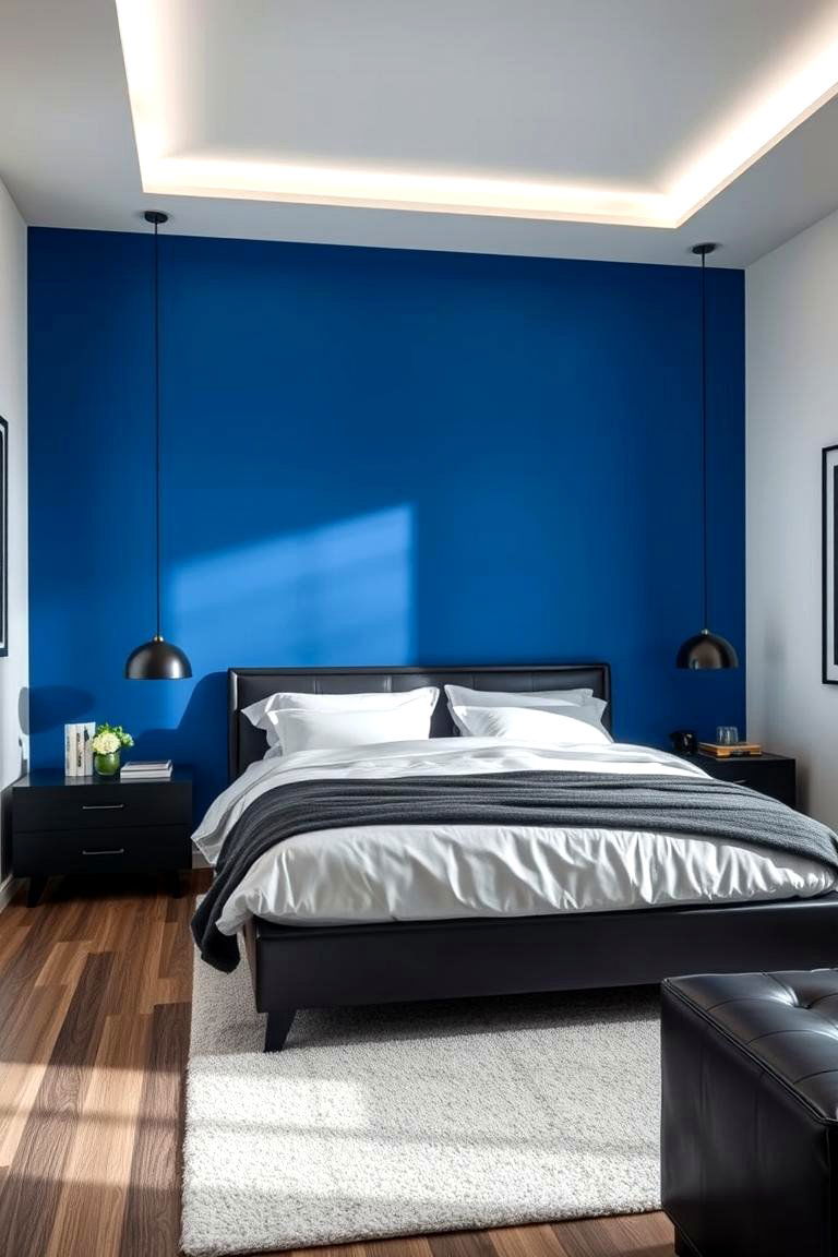 Blue and Black Contrast - 24 Blue Bedroom Ideas