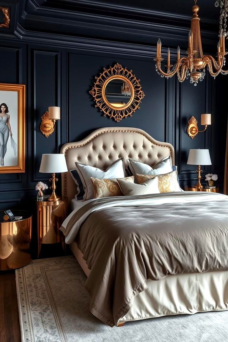 Blue and Gold Glamour - 24 Blue Bedroom Ideas