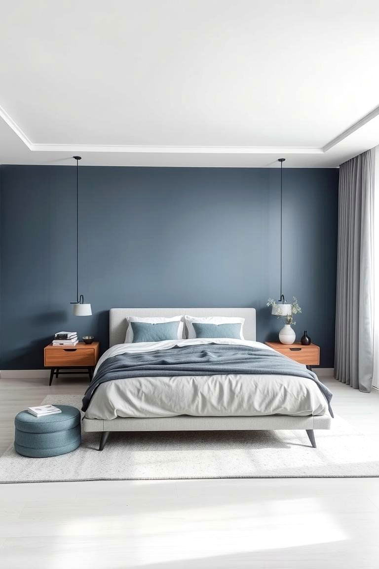 Blue and Gray Modern Minimalism - 24 Blue Bedroom Ideas