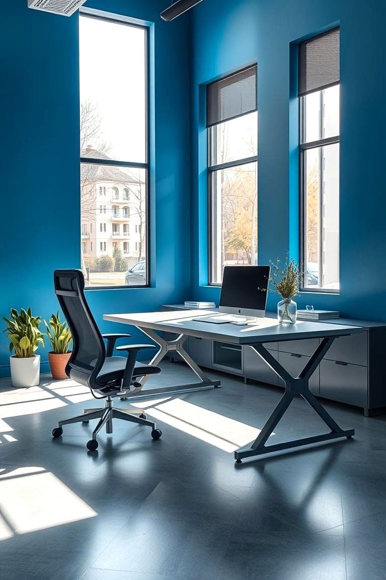 Blue and Gray Office Space - 24 Blue Room Ideas