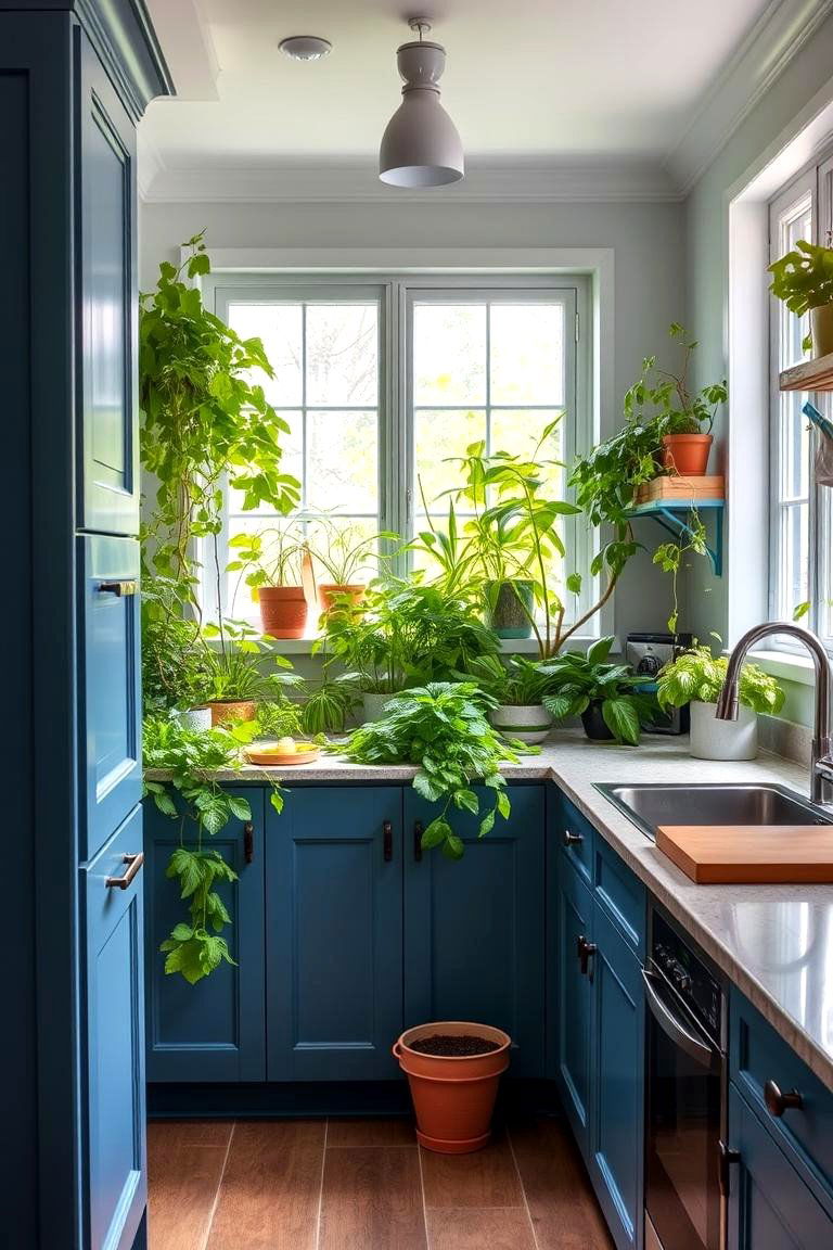 Blue and Green Herb Garden Kitchen - 24 Blue Kitchen Ideas