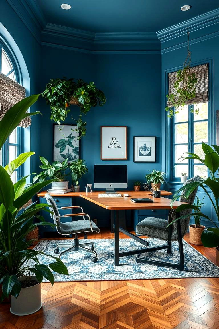 Blue and Green Home Office - 24 Blue Room Ideas