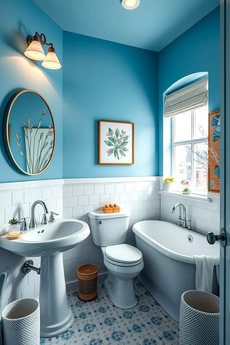 Blue and White Bathroom with Artistic Accents - 24 Blue and White Bathroom Ideas