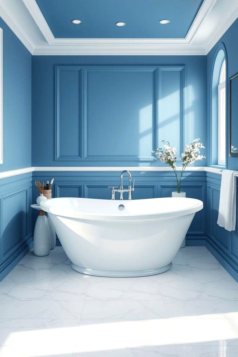 Blue and White Bathroom with Freestanding Tub - 24 Blue and White Bathroom Ideas