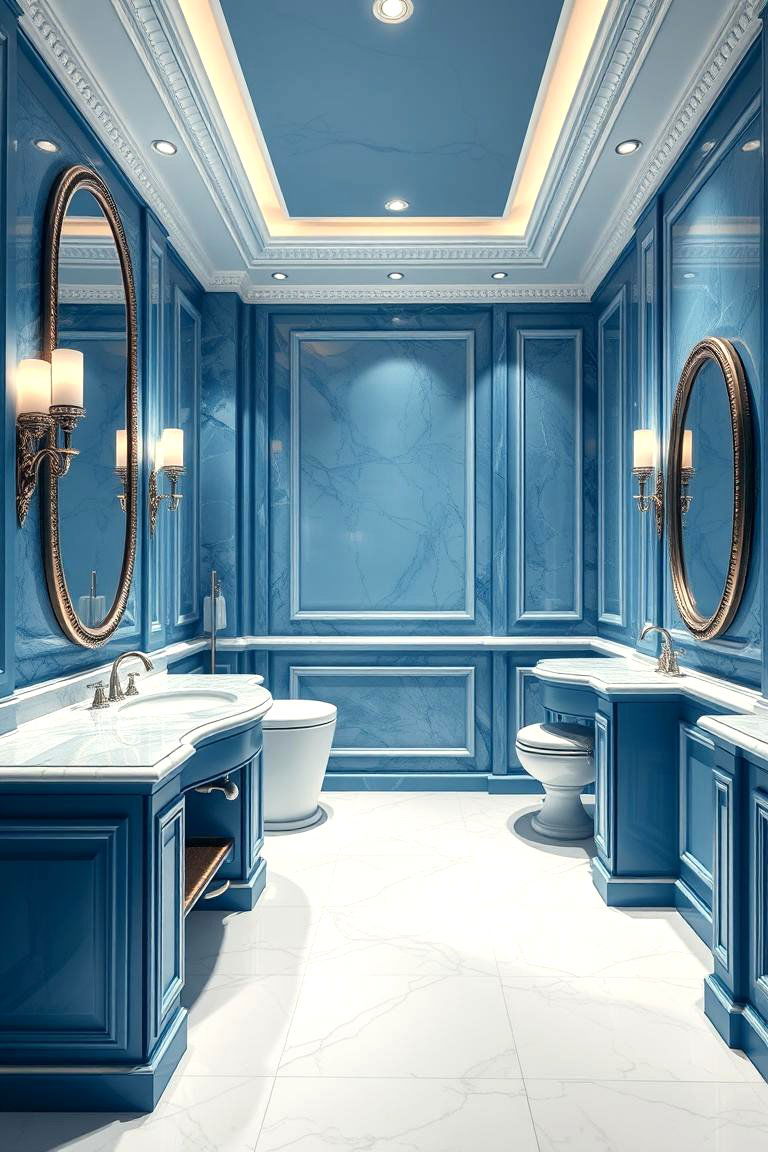 Blue and White Bathroom with Luxurious Finishes - 24 Blue and White Bathroom Ideas