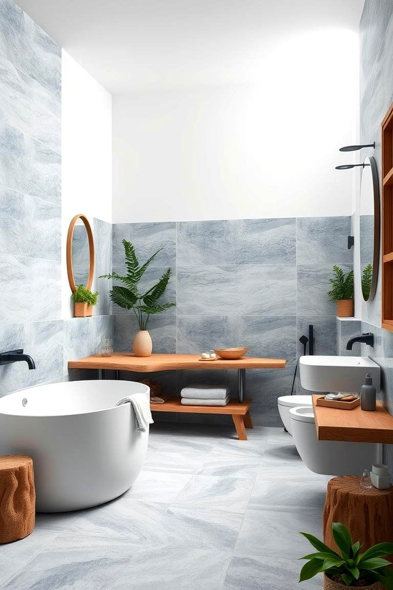 Blue and White Bathroom with Natural Elements - 24 Blue and White Bathroom Ideas