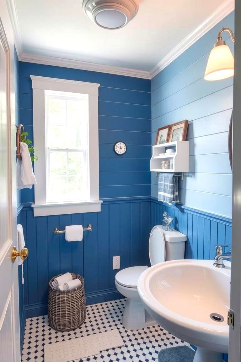 Blue and White Bathroom with Nautical Accents - 24 Blue Room Ideas