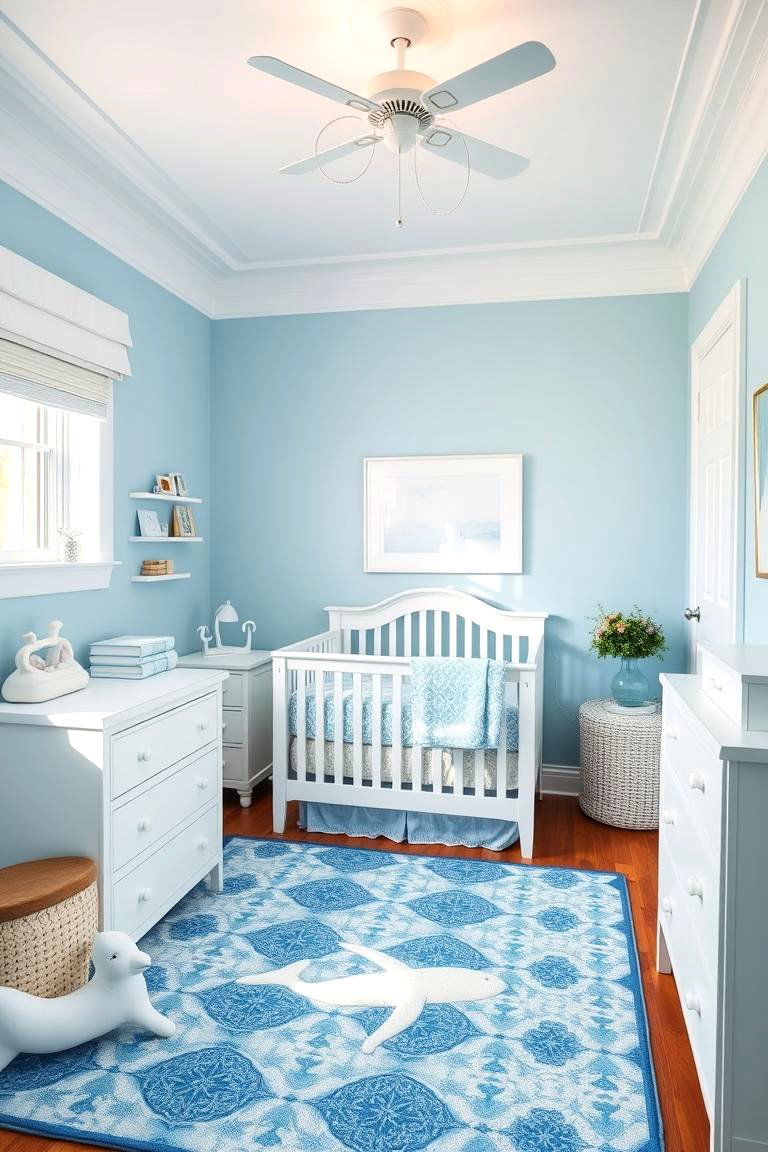 Blue and White Color Scheme Calm - 24 Ocean-themed Nursery Ideas