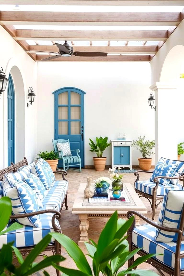 Blue and White Color Scheme - 24 Mediterranean Patio Ideas