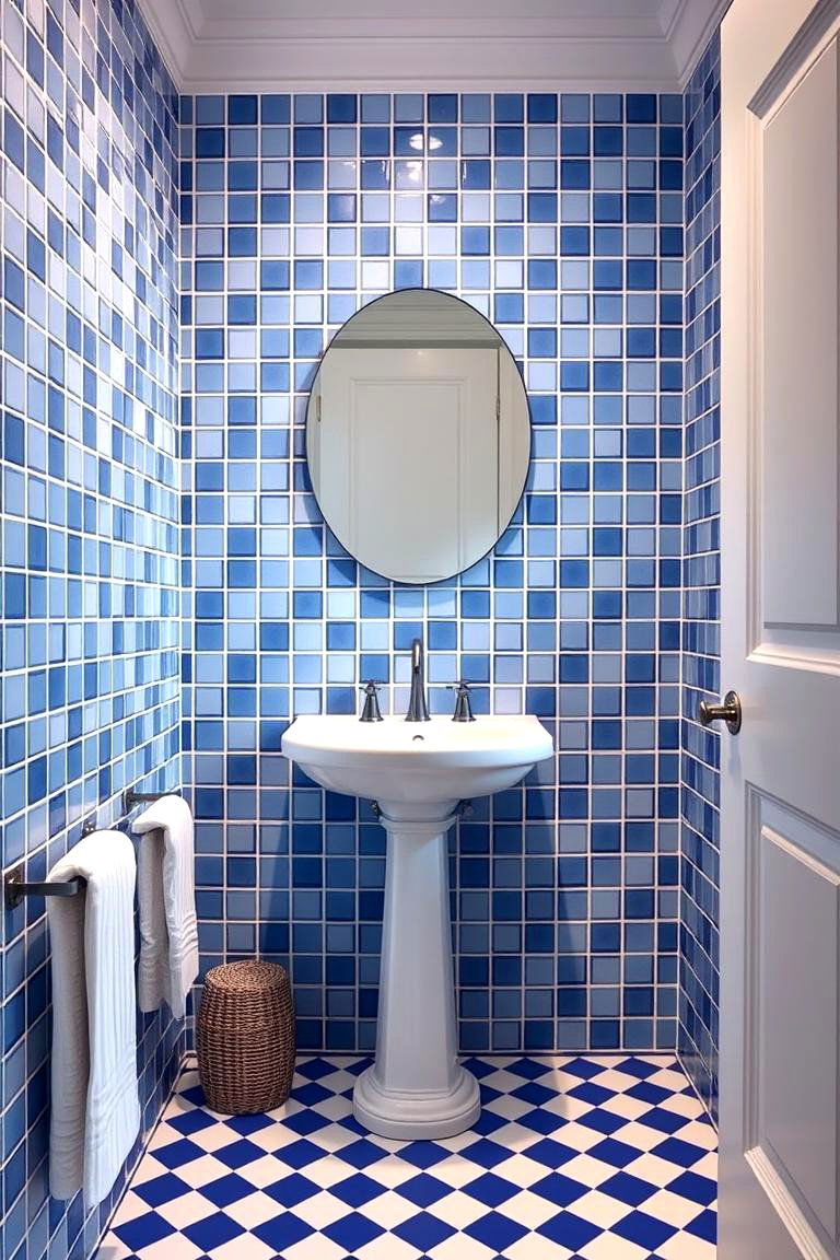Blue and White Combination - 24 Blue Tile Bathroom Ideas