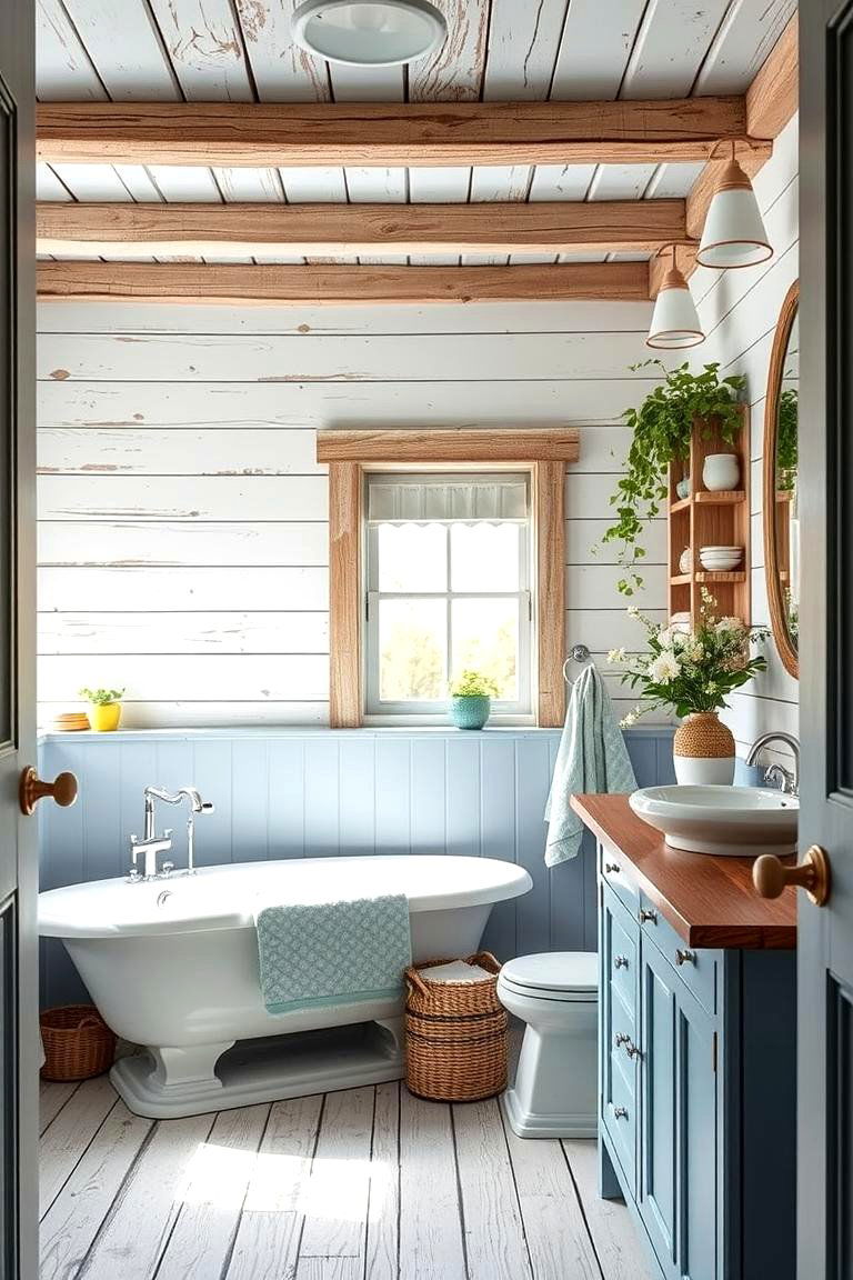 Blue and White Farmhouse Bathroom - 24 Blue and White Bathroom Ideas