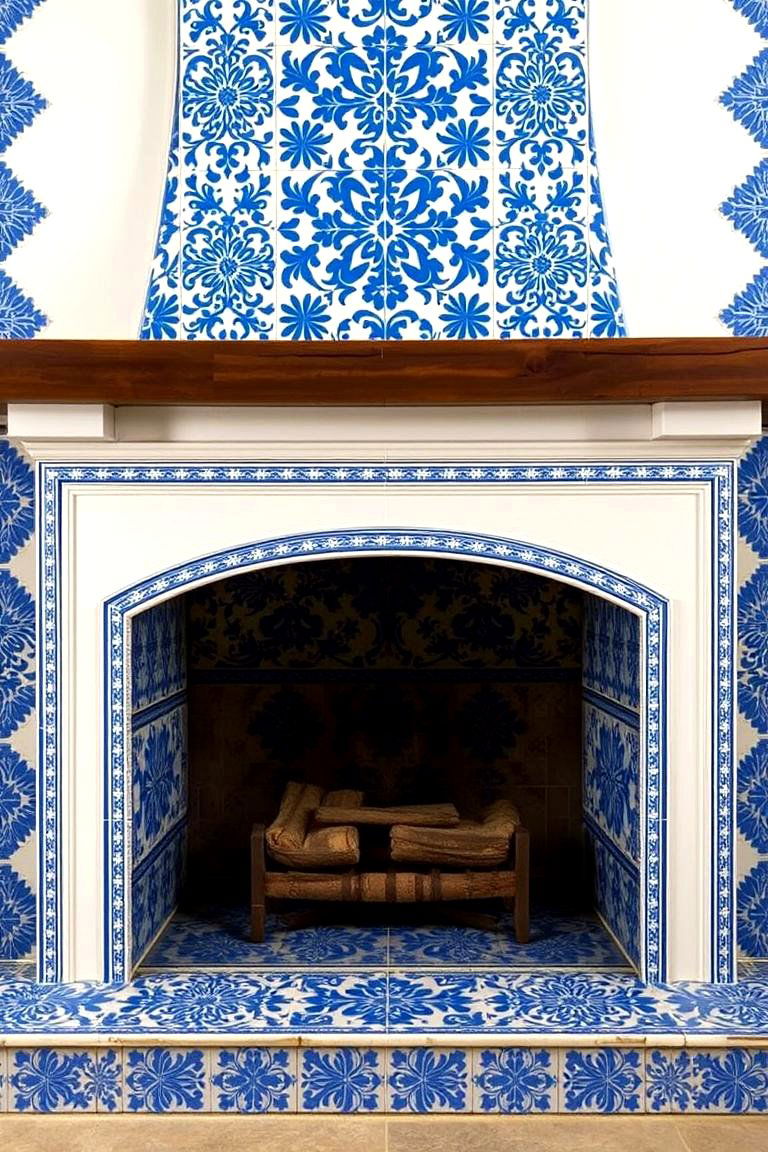 Blue and White Mediterranean Tiles - 24 Fireplace Tile Ideas