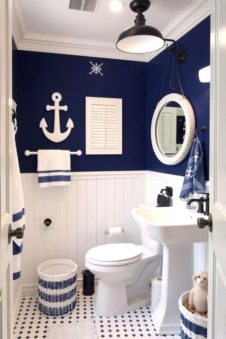 Blue and White Nautical Decor - 24 Blue Bathroom Ideas