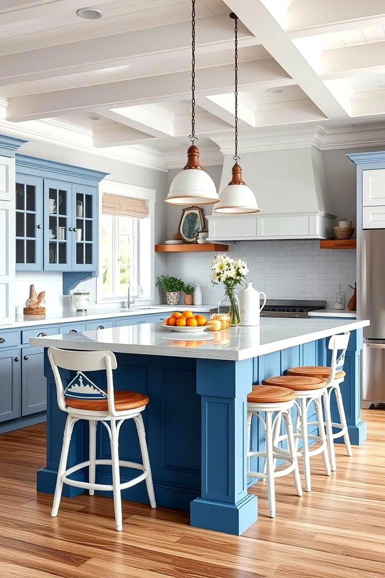 Blue and White Nautical Island - 24 Blue Kitchen Island Ideas