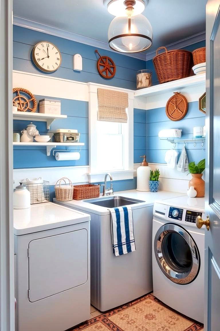 Blue and White Nautical Theme - 24 Blue Laundry Room Ideas