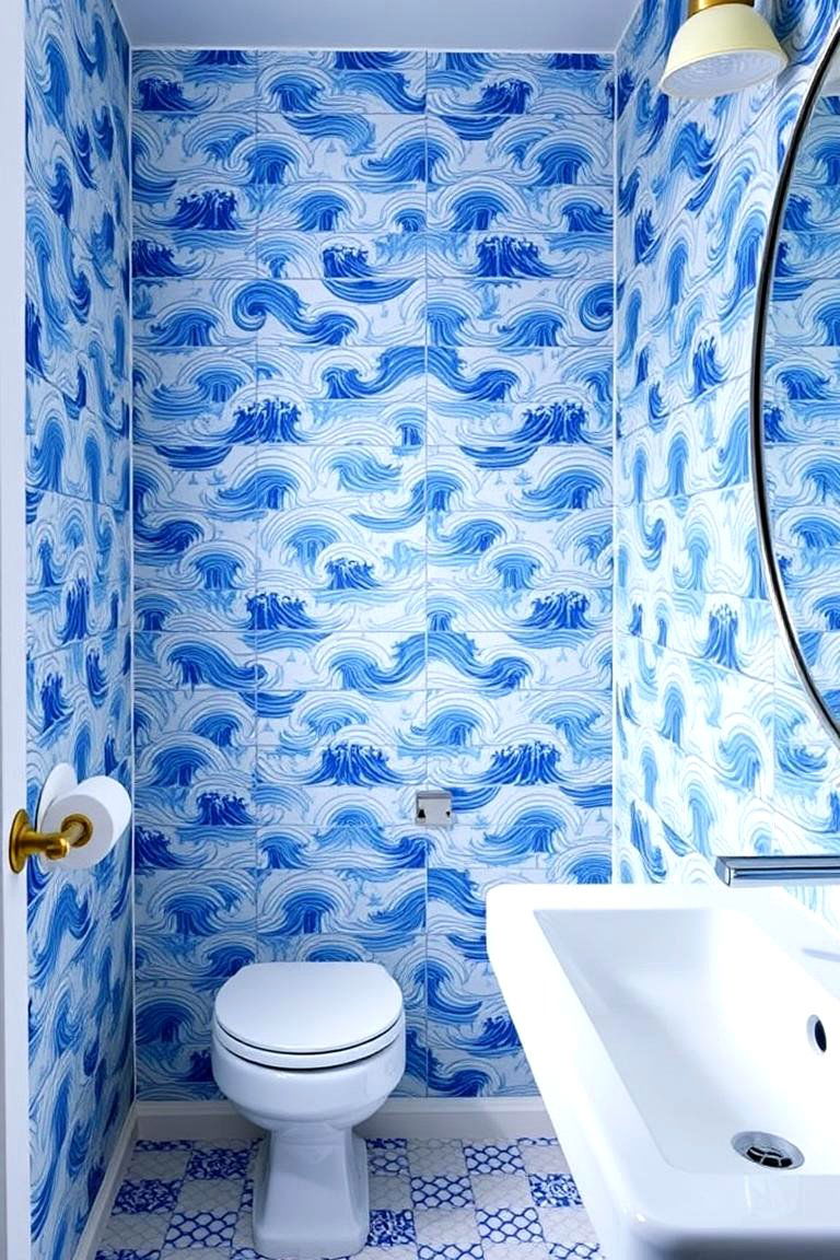 Blue and White Patterned Tiles for a Coastal Vibe - 24 Bathroom Backsplash Ideas
